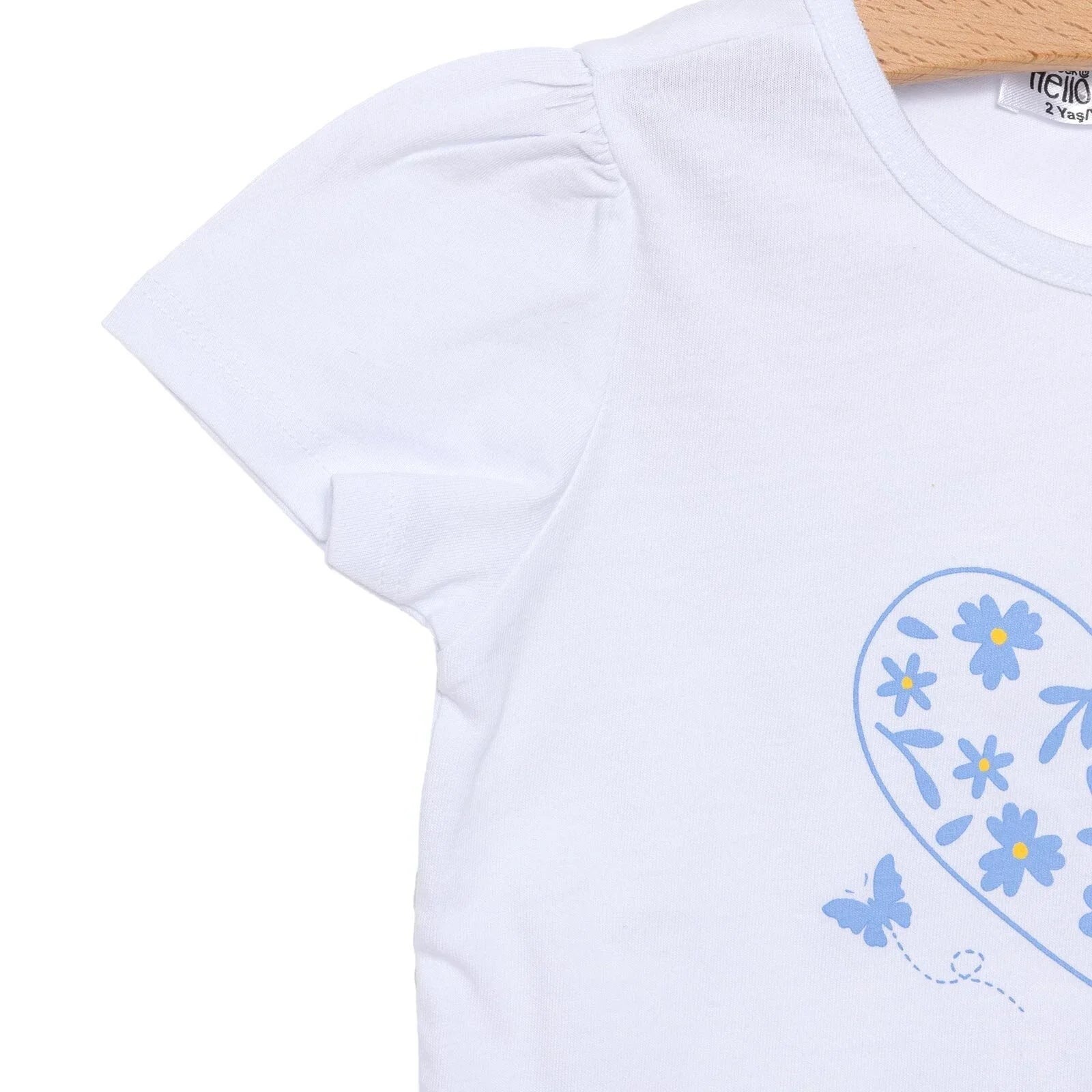 HelloBaby Girl Heart & Flower Patterned Short & T-shirt - Light Blue