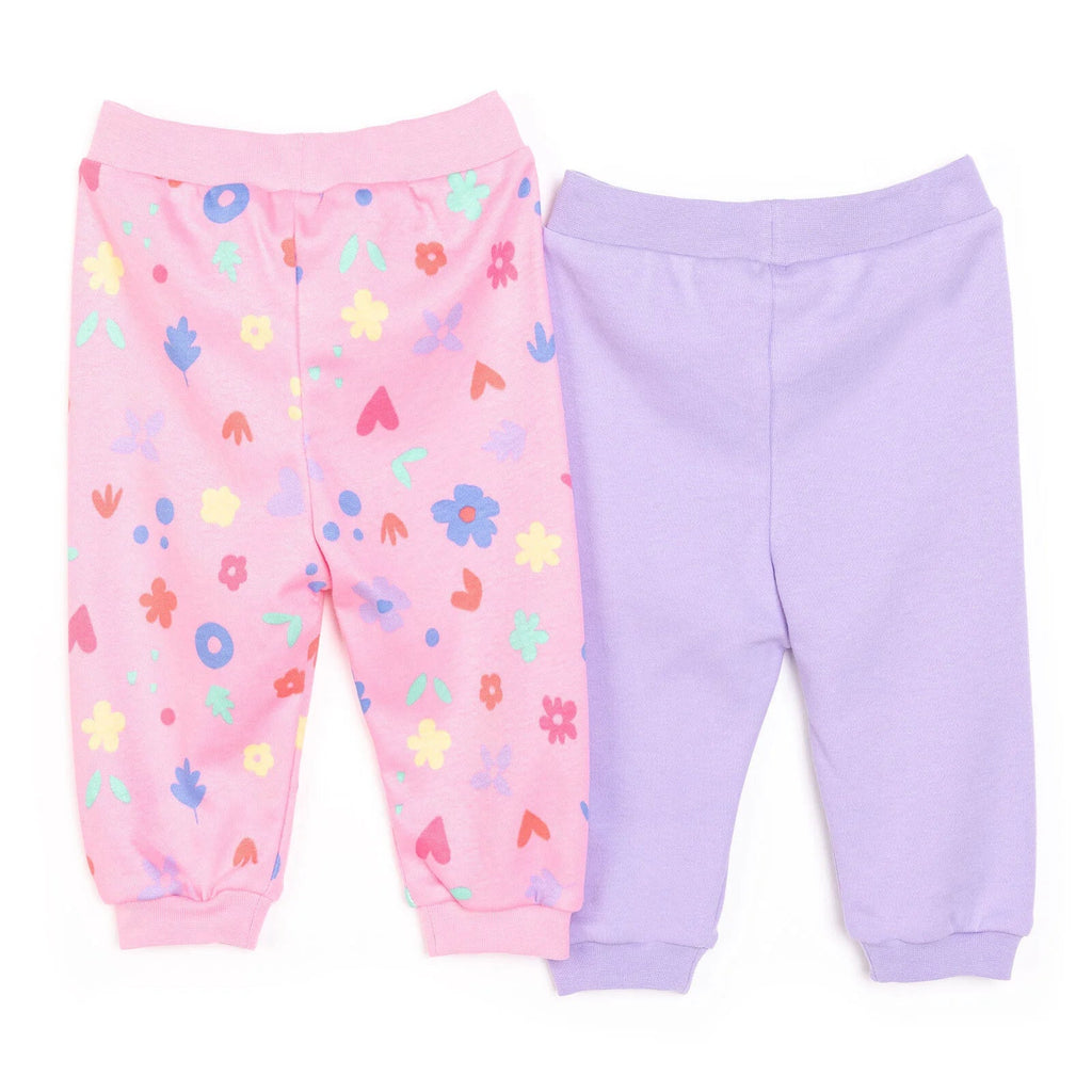 HelloBaby Basic Girl Flower Patterned Footed Bottom 2 pcs - Pink