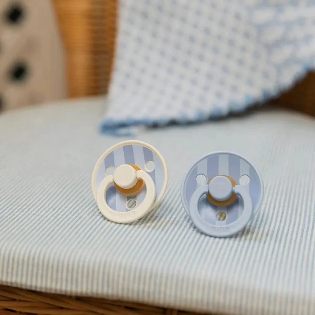 BIBS Block Latex Soothers 0-6 months Pack of 2 - Baby Blue & Dusty Blue