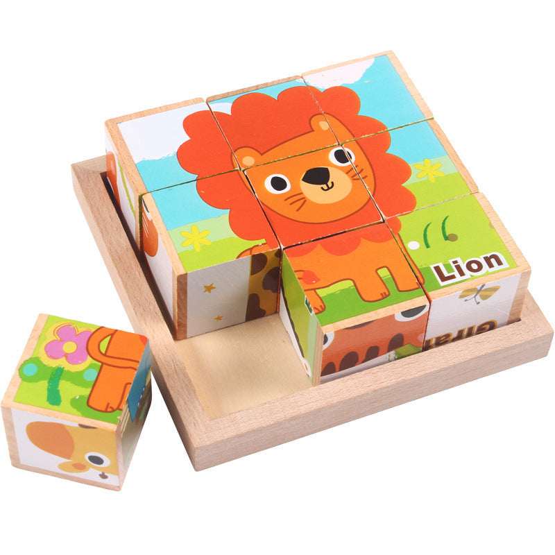 High-grade Six-face Picture Wooden Jigsaw 3D Puzzle Toys Children's Early Educational Toy Cube Jigsaw Puzzle Baby Kids Gifts