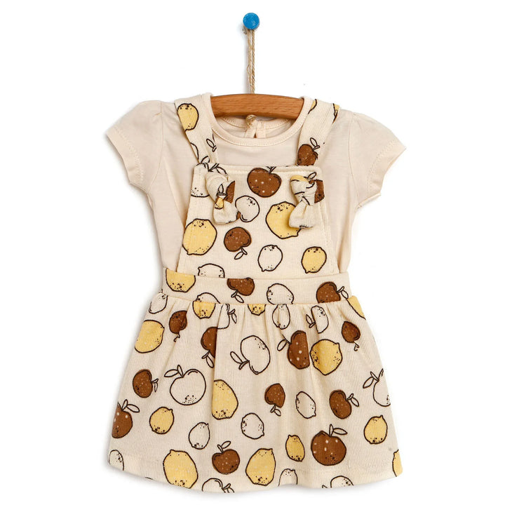 Newborn Bebbek Fruits Printed Dress - Ecru