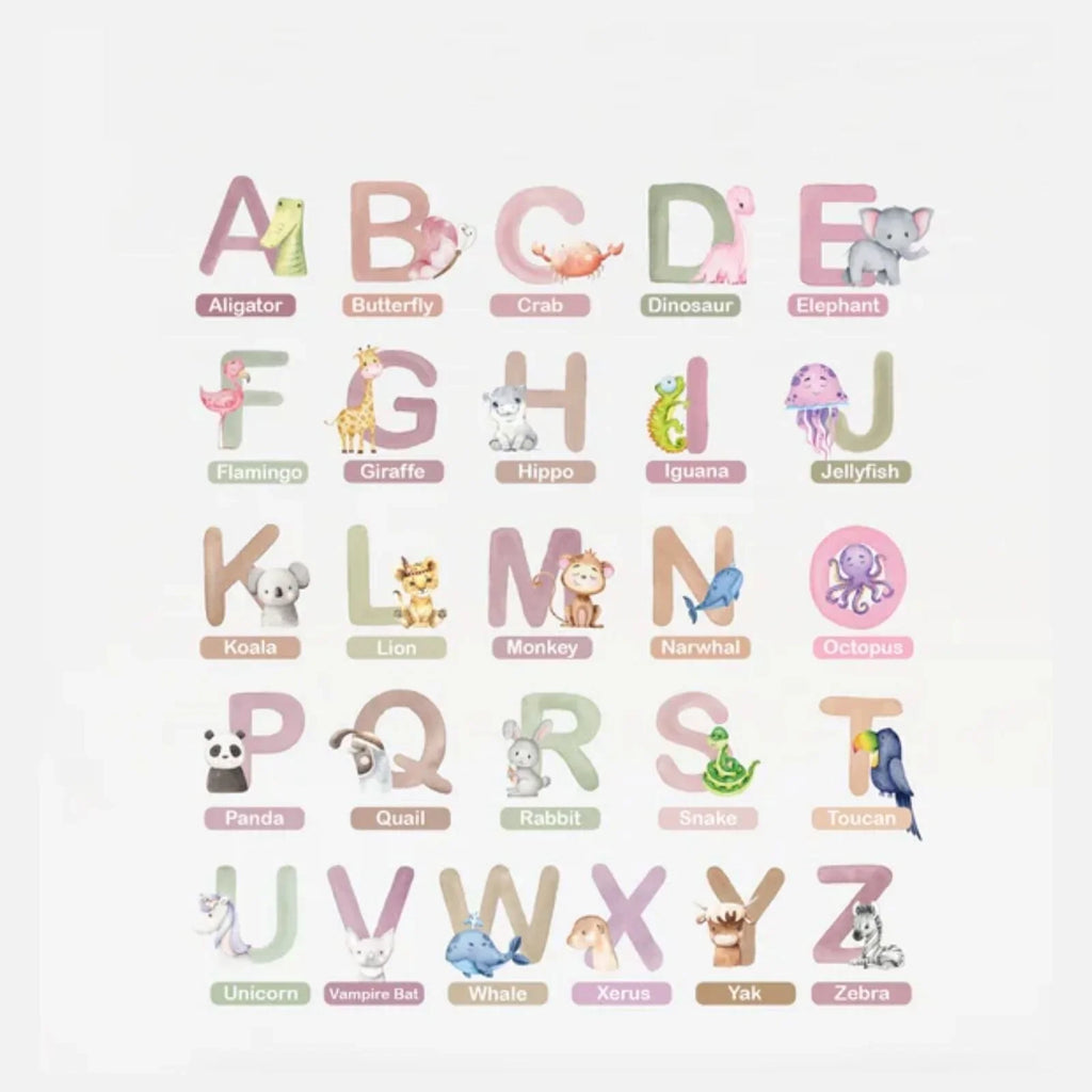Live Vida Alphabet Wall Stickers with Animal Figures 26 pcs - Pink