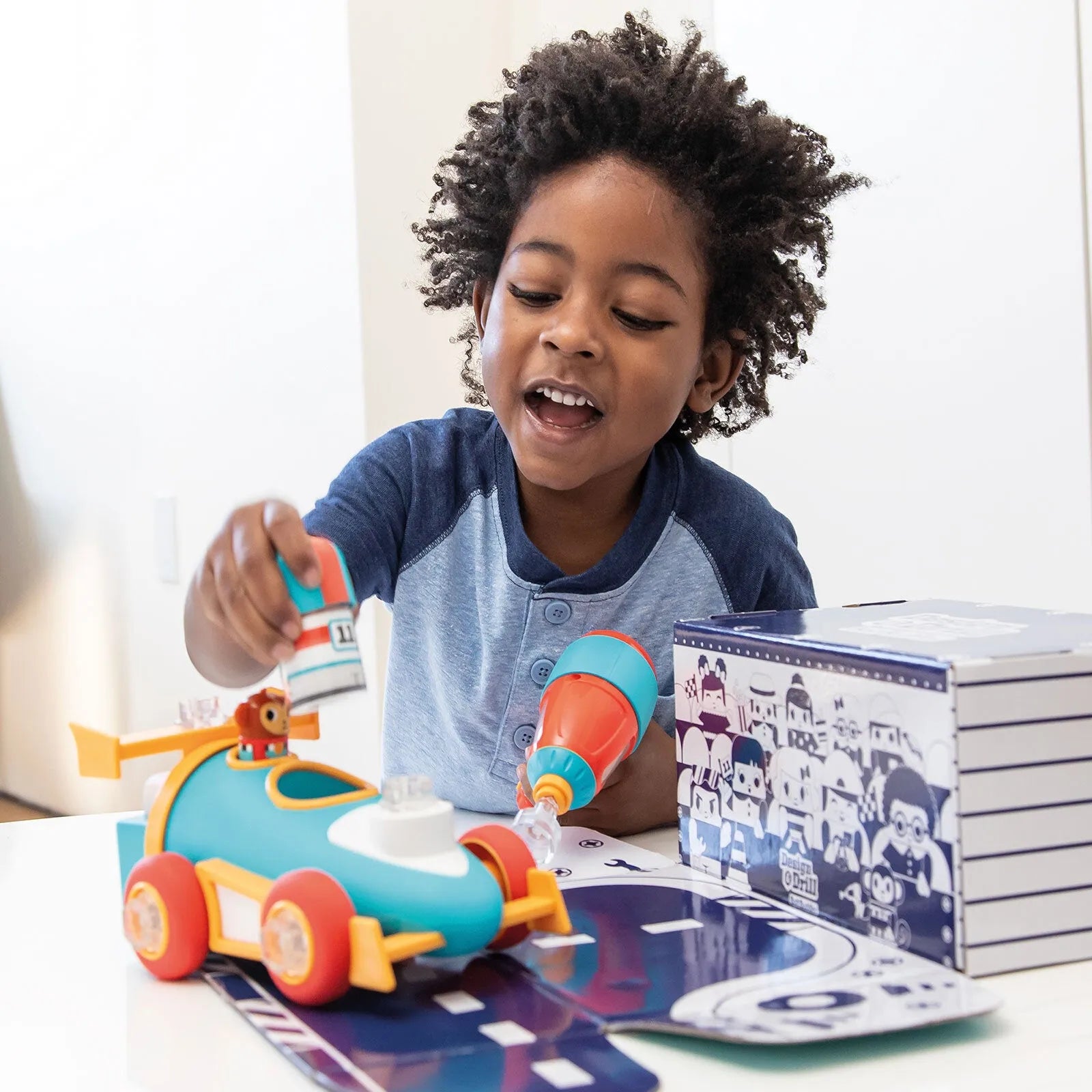 Design & Drill Bolt Buddies Police Rescue Race Car