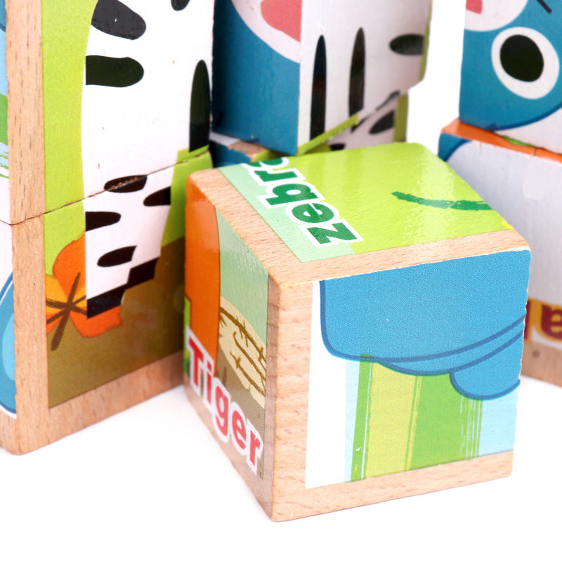 High-grade Six-face Picture Wooden Jigsaw 3D Puzzle Toys Children's Early Educational Toy Cube Jigsaw Puzzle Baby Kids Gifts
