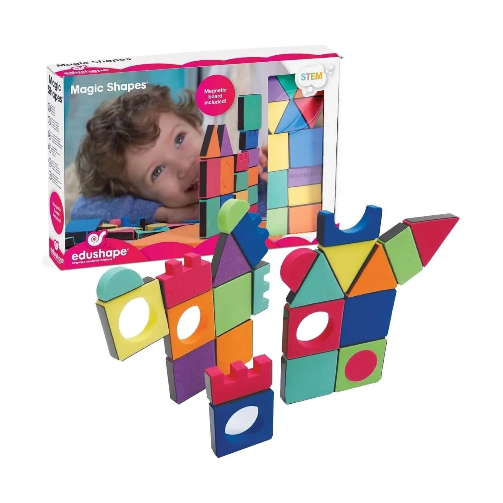 Edushape Magnetic Shapes with Board, 54 pcs