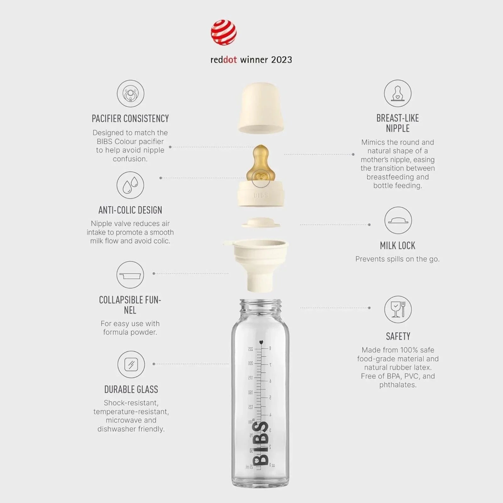 BIBS Baby Glass Bottle Complete Set Latex 225ml - Sage