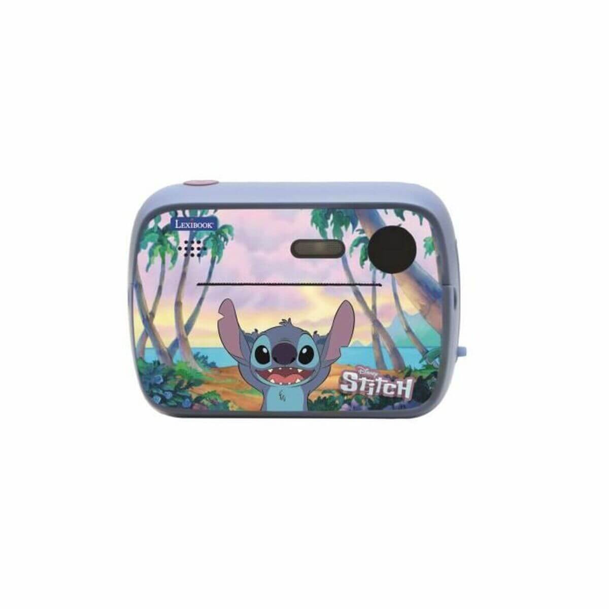 Digital Camera Lexibook Stich featuring a fun Stitch design with a scenic tropical background.