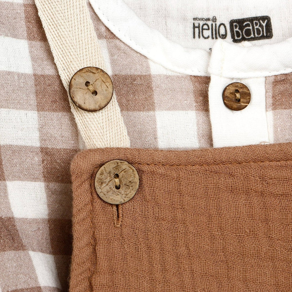 HelloBaby Newborn Muslin Overalls-Sweatshirt - Brown