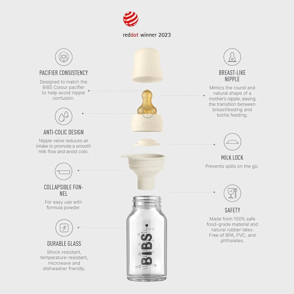BIBS Baby Glass Bottle Complete Set Latex 110ml - Ivory