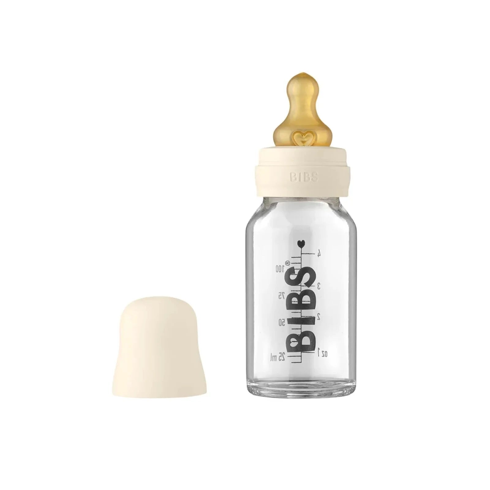 BIBS Baby Glass Bottle Complete Set Latex 110ml - Ivory