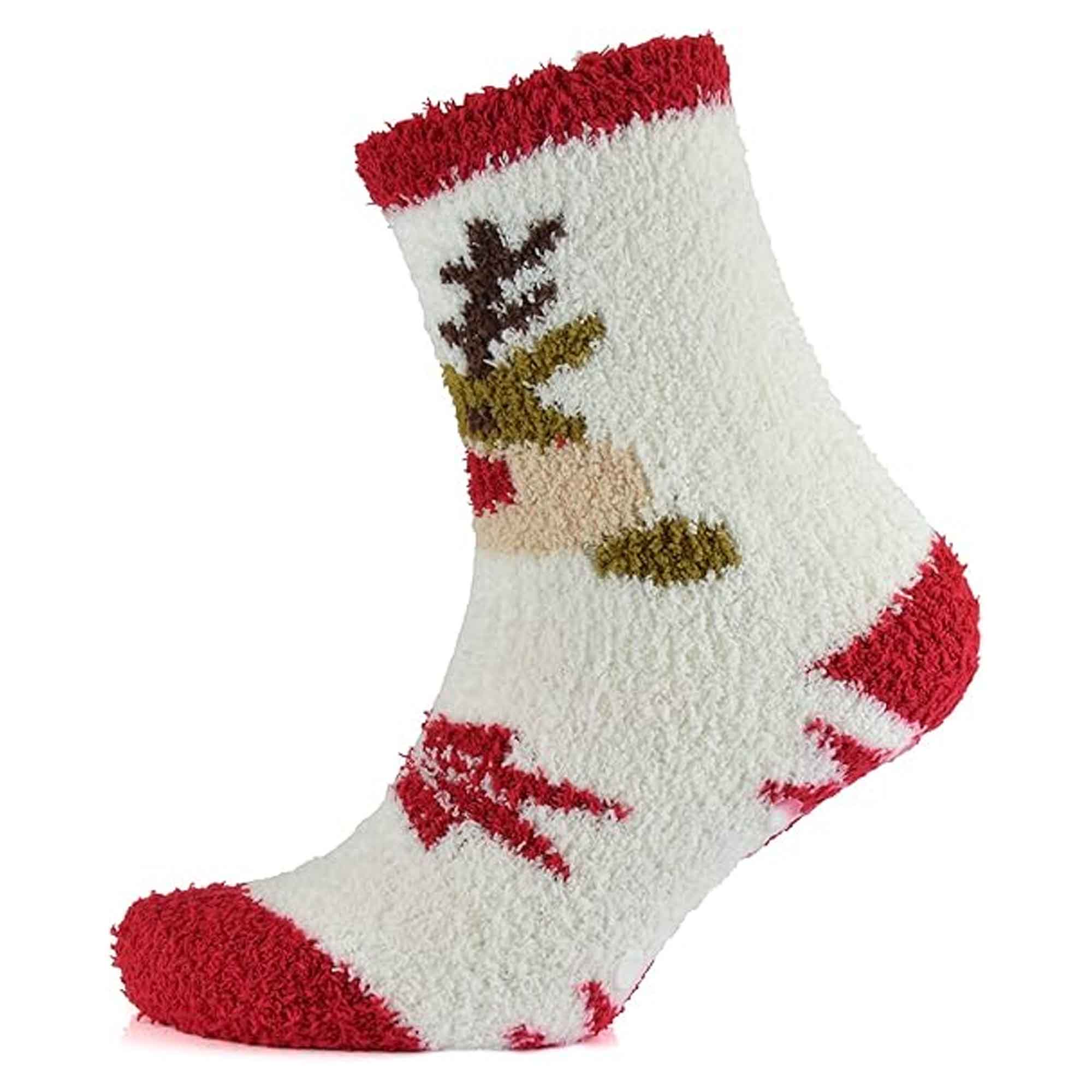 4 Pairs Ladies Christmas Slipper Socks Non-Skid Gripper Soles Winter Stocking Filler Gift Festive Rudolph Penguin Designs Sock Stack