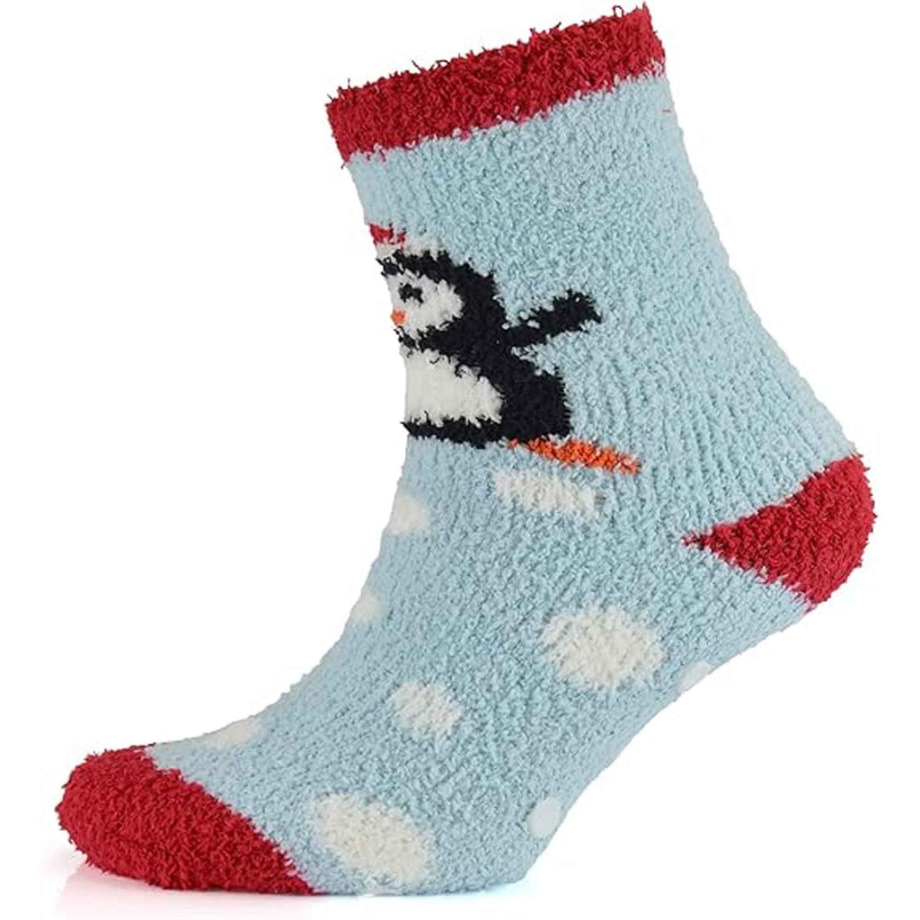 4 Pairs Ladies Christmas Slipper Socks Non-Skid Gripper Soles Winter Stocking Filler Gift Festive Rudolph Penguin Designs Sock Stack