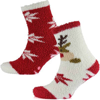 4 Pairs Ladies Christmas Slipper Socks Non-Skid Gripper Soles Winter Stocking Filler Gift Festive Rudolph Penguin Designs Sock Stack