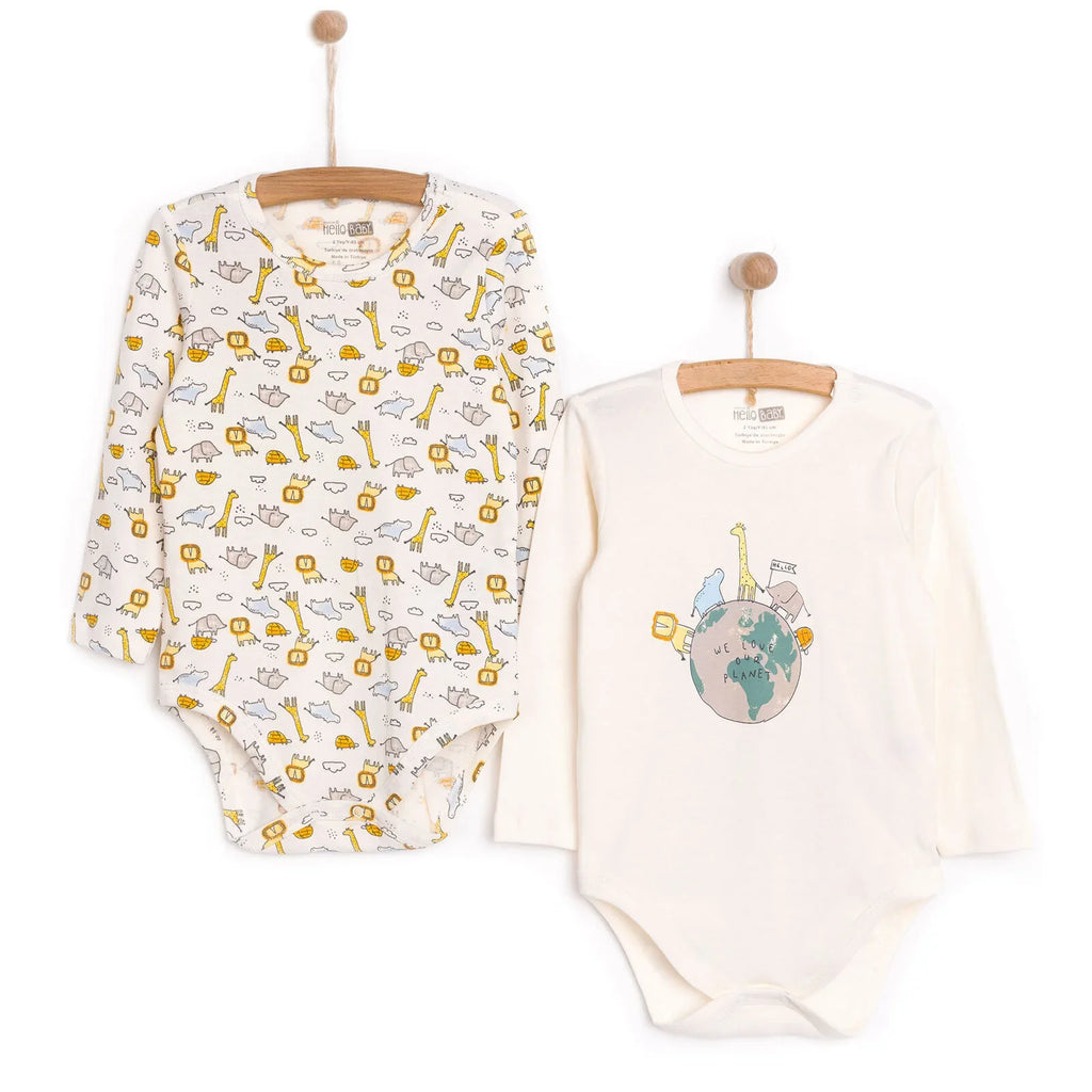 HelloBaby Unisex 2-Pack Long Sleeve Body - Ecru