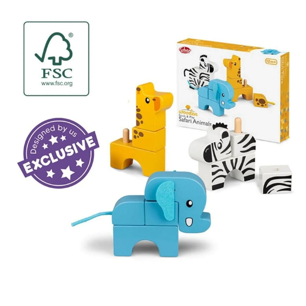 Tobar-Wooden Stack And Play Safari Animals