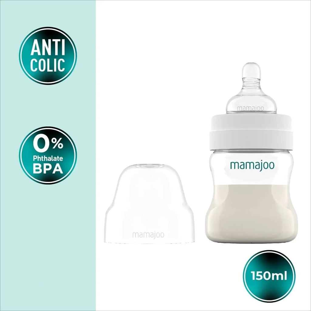 Mamajoo Anti-Colic PP Baby Bottle Slow Flow 0+ months 150ml - Silver