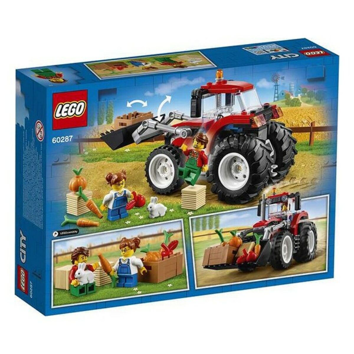 Playset City Great Vehicles Tractor Lego 60287 (148 pcs) packaging with tractor and kids at a farm.