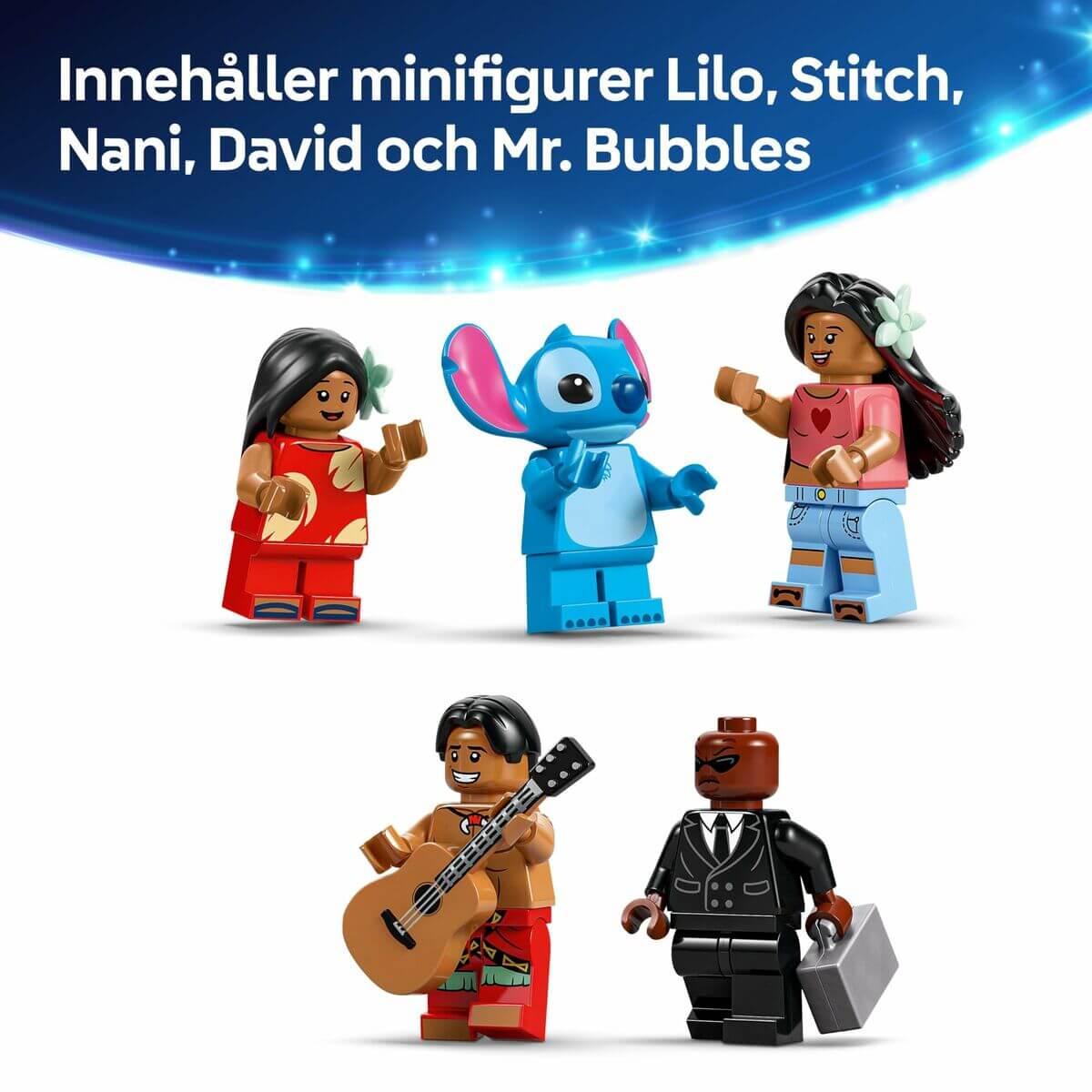 Construction set Lego Disney Lilo & Stitch 43268 834 Pieces featuring minifigures of Lilo, Stitch, Nani, David, Mr. Bubbles.