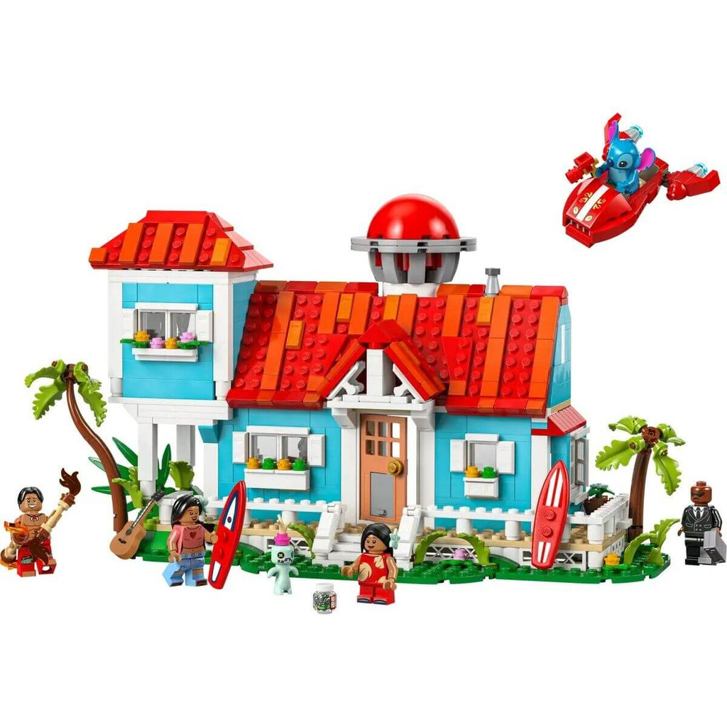 Construction set Lego Disney Lilo & Stitch 43268 834 Pieces featuring a colorful house, characters, and accessories.