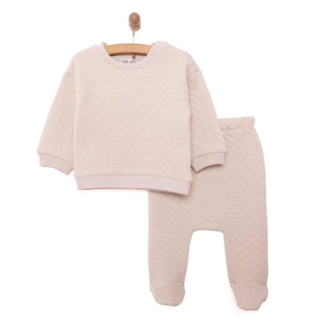 HelloBaby Newborn Quilted Sweatshirt-Footed Bottom - Grey