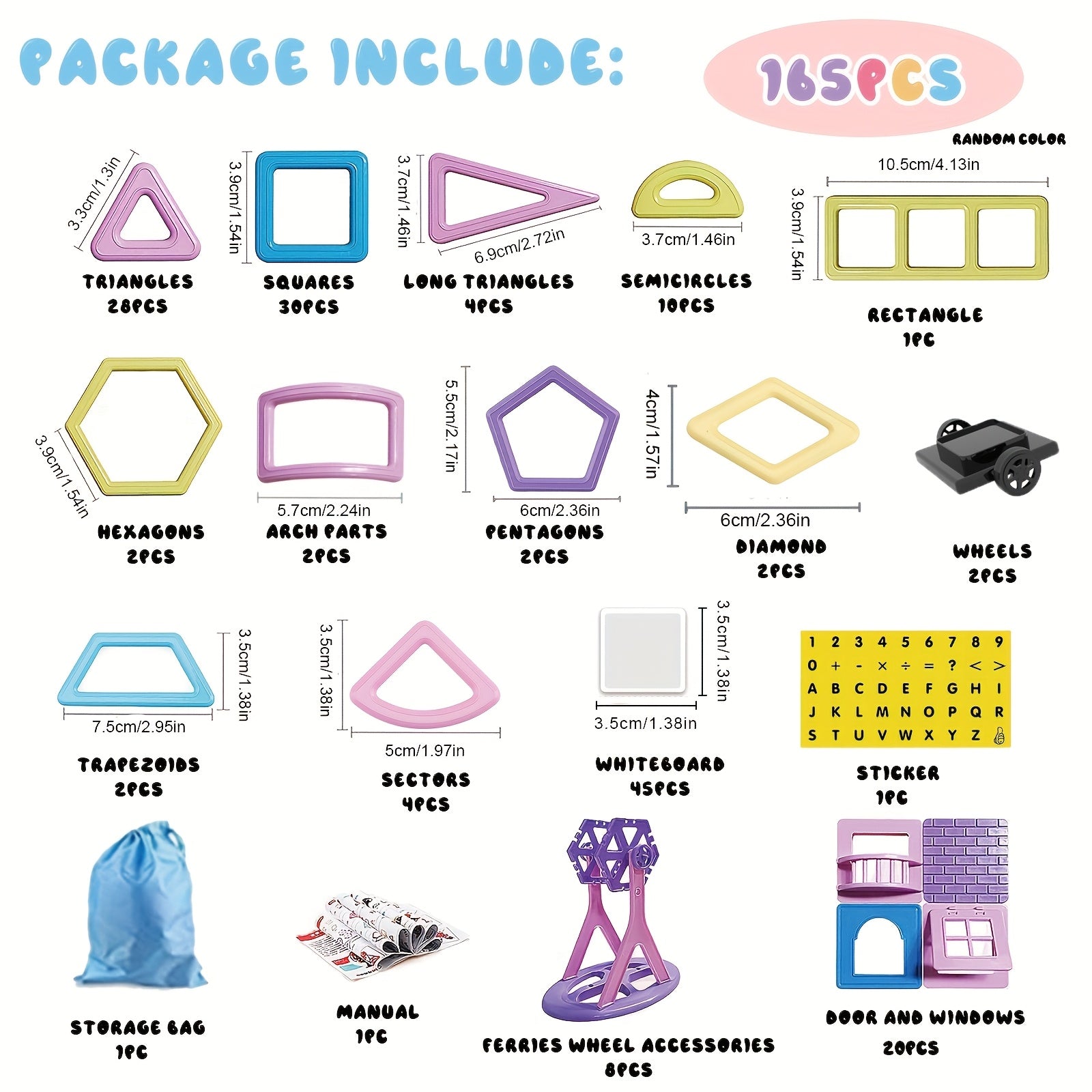 Magnetic Building Blocks Set (165pcs for Kids)