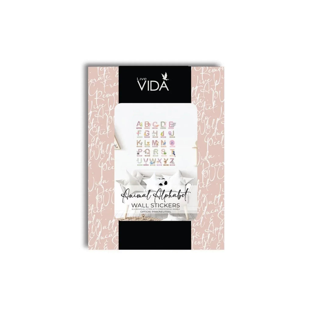 Live Vida Alphabet Wall Stickers with Animal Figures 26 pcs - Pink