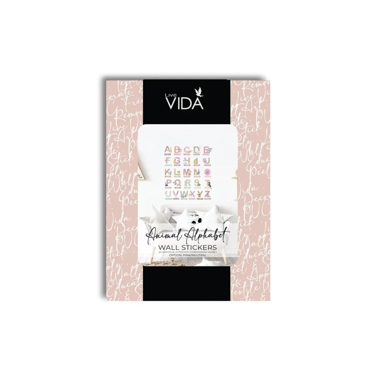 Live Vida Alphabet Wall Stickers with Animal Figures 26 pcs - Pink