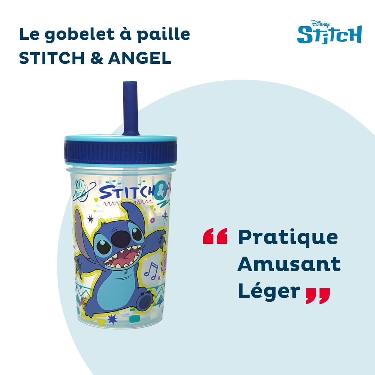 Training Glass ThermoBaby LILO & STITCH 420 ml Blue featuring colorful designs and practical straw.