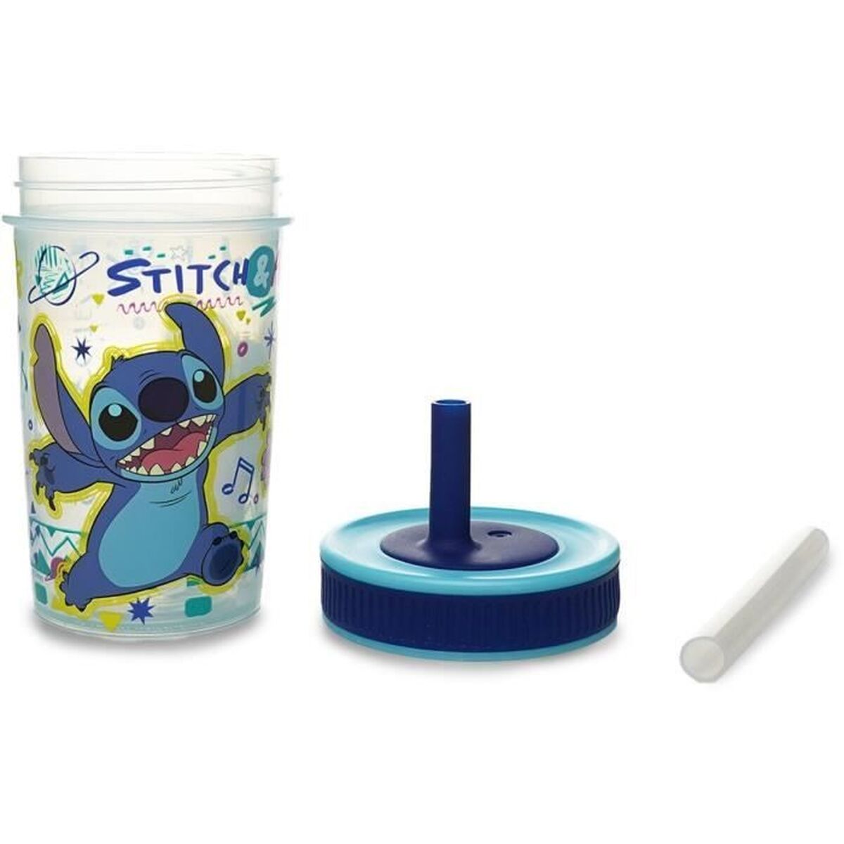Training Glass ThermoBaby LILO & STITCH 420 ml Blue with non-drip system and playful design.