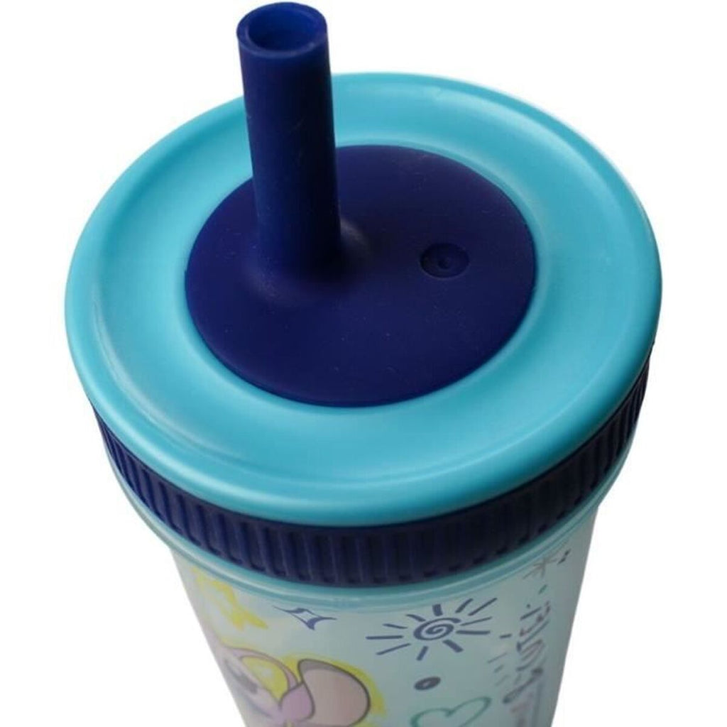 Training Glass ThermoBaby LILO & STITCH 420 ml Blue top view with straw and non-drip lid