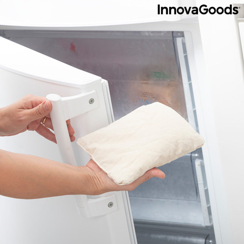 Sheep Soft Toy with Warming and Cooling Effect Wooly InnovaGoods being placed in the refrigerator for cooling.