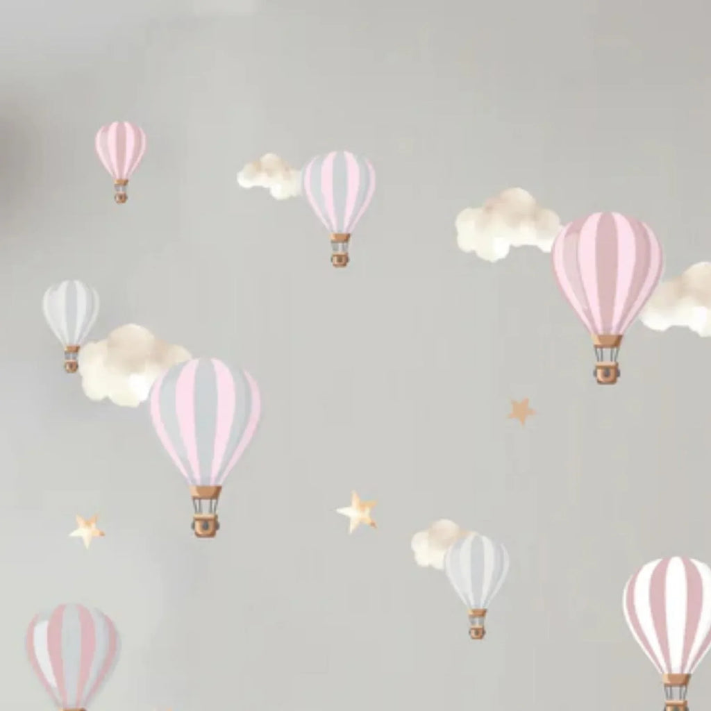 Live Vida Hot Air Balloons Wall Stickers A5 - Pink & Grey