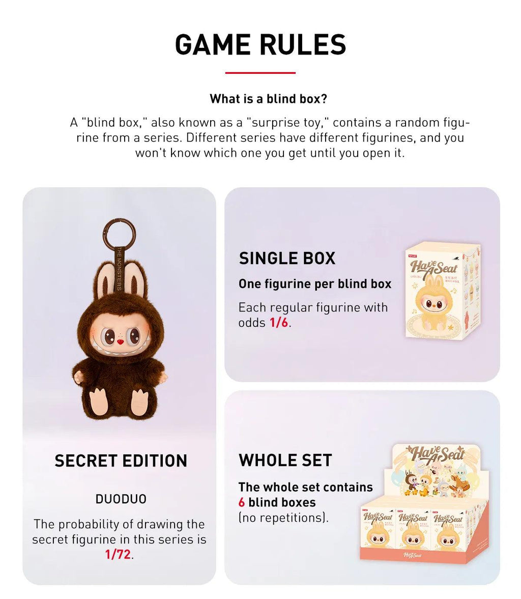 Pop Mart Labubu The Monsters ‘Have A Seat’ Vinyl Plush Pendant Blind Box