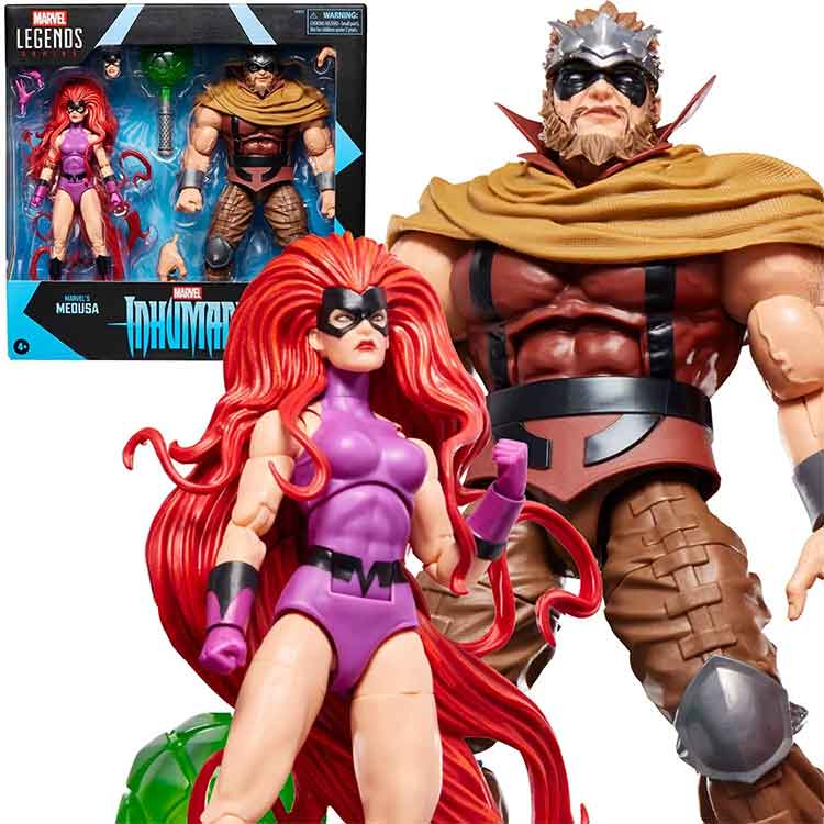 Inhumans Marvel Legends Medusa & Gorgon Marvel 6-Modfedd Ffigurau Gweithredu Pecyn Dwbl
