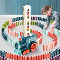 Domino Train for kids Automatic Laying Electric Car Colorful Dominoes with a child playing.