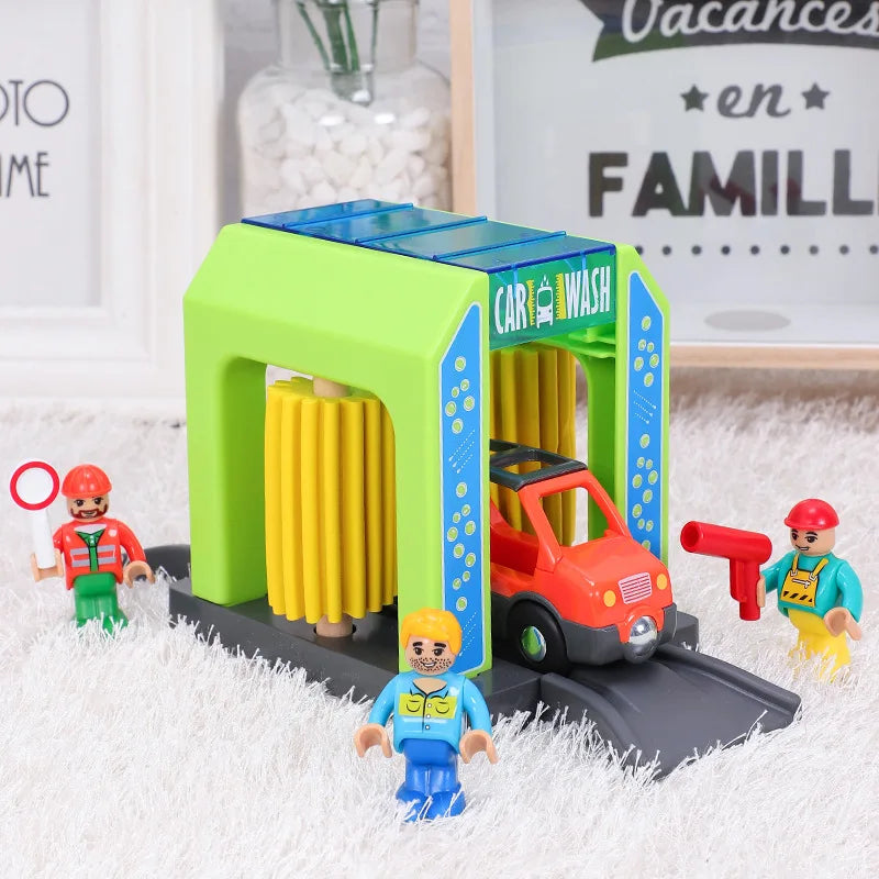 Set Police Thief Catching Building Block Suit Compatible With Wooden featuring a toy car wash and figurines.