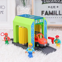 Set Police Thief Catching Building Block Suit Compatible With Wooden featuring a toy car wash and figurines.