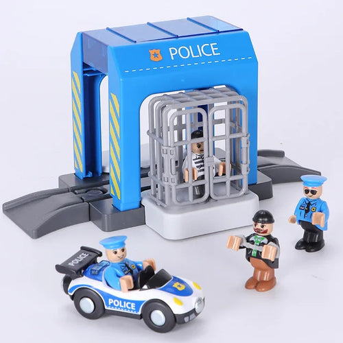 Set Police Thief Catching Building Block Suit Compatible With Wooden featuring police figures and a jail setup.