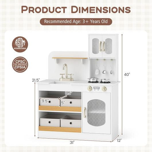 Kids Kitchen Playset with Cooking Accessories and Toy Cuttable Veggies-White