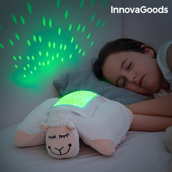 Plush Toy Projector Sheep InnovaGoods projecting calming stars for peaceful sleep.