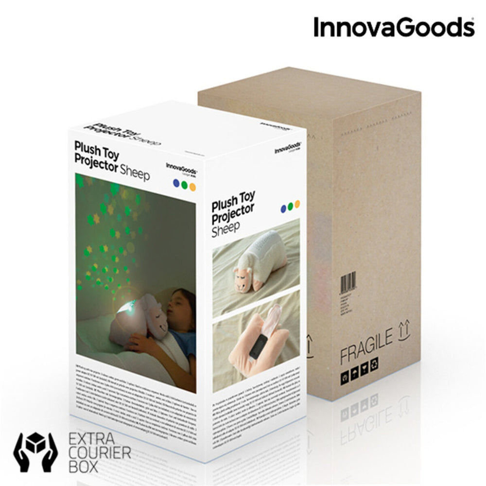 Plush Toy Projector Sheep InnovaGoods in box with colorful star projections for kids.