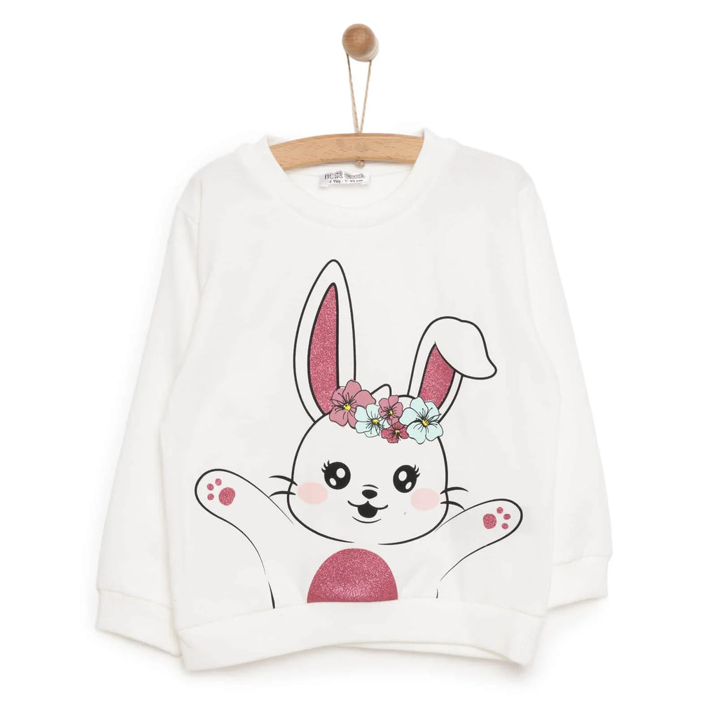 HelloBaby Baby Girl Rabbit Printed Sweatshirt - Ecru