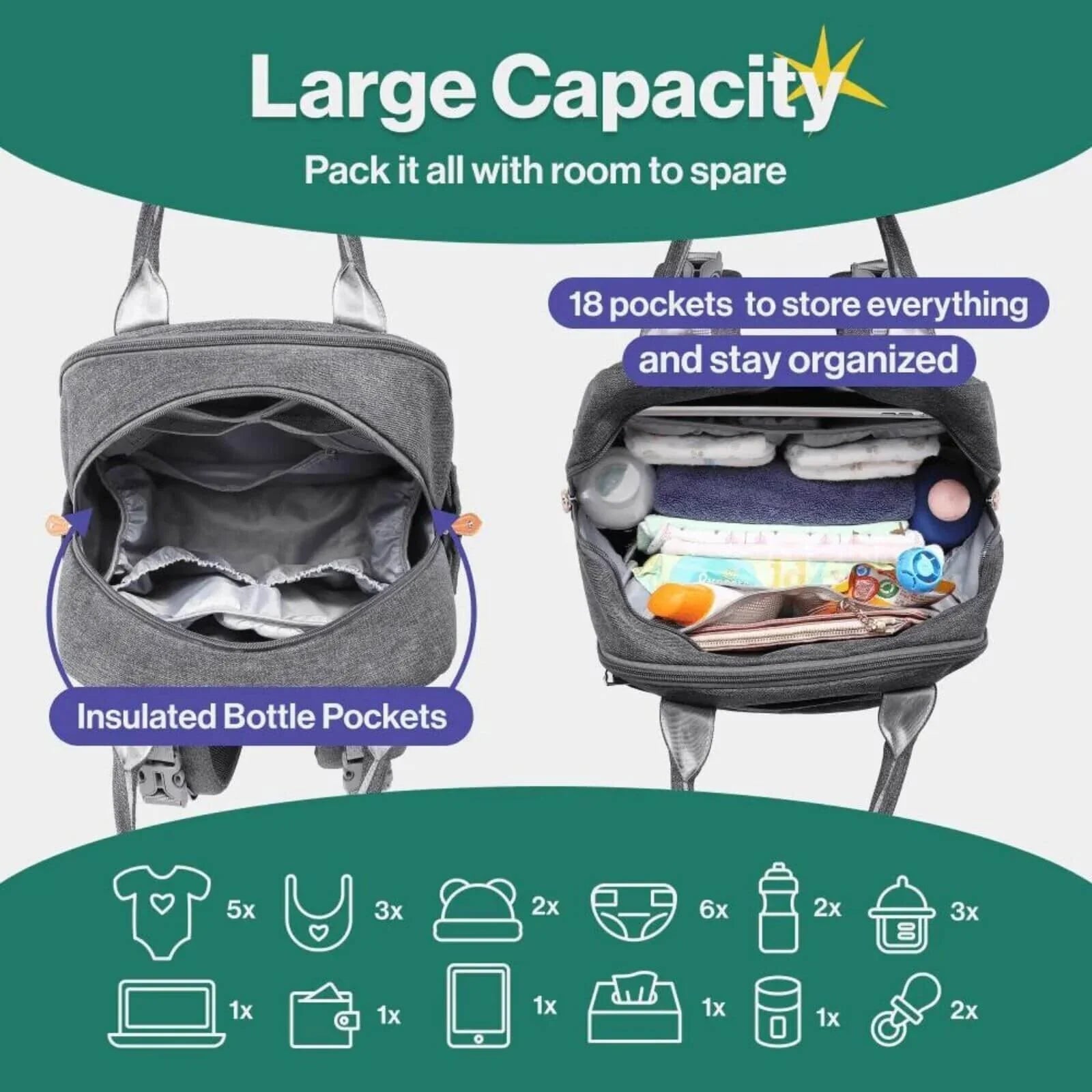 BabbleRoo Original Nappy Backpack - Dark Grey