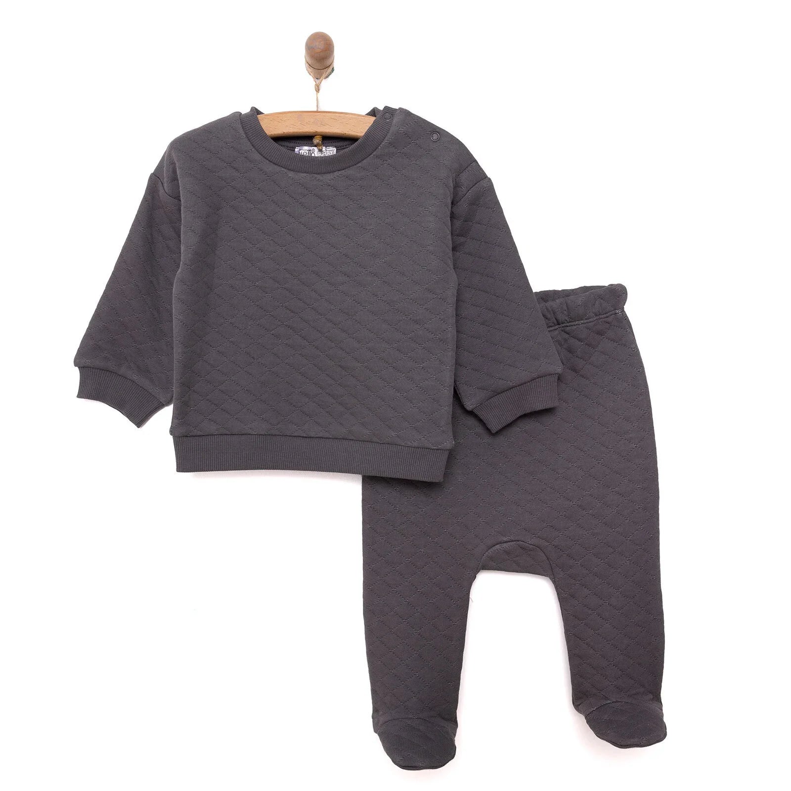 HelloBaby Newborn Quilted Sweatshirt-Footed Bottom - Charcoal