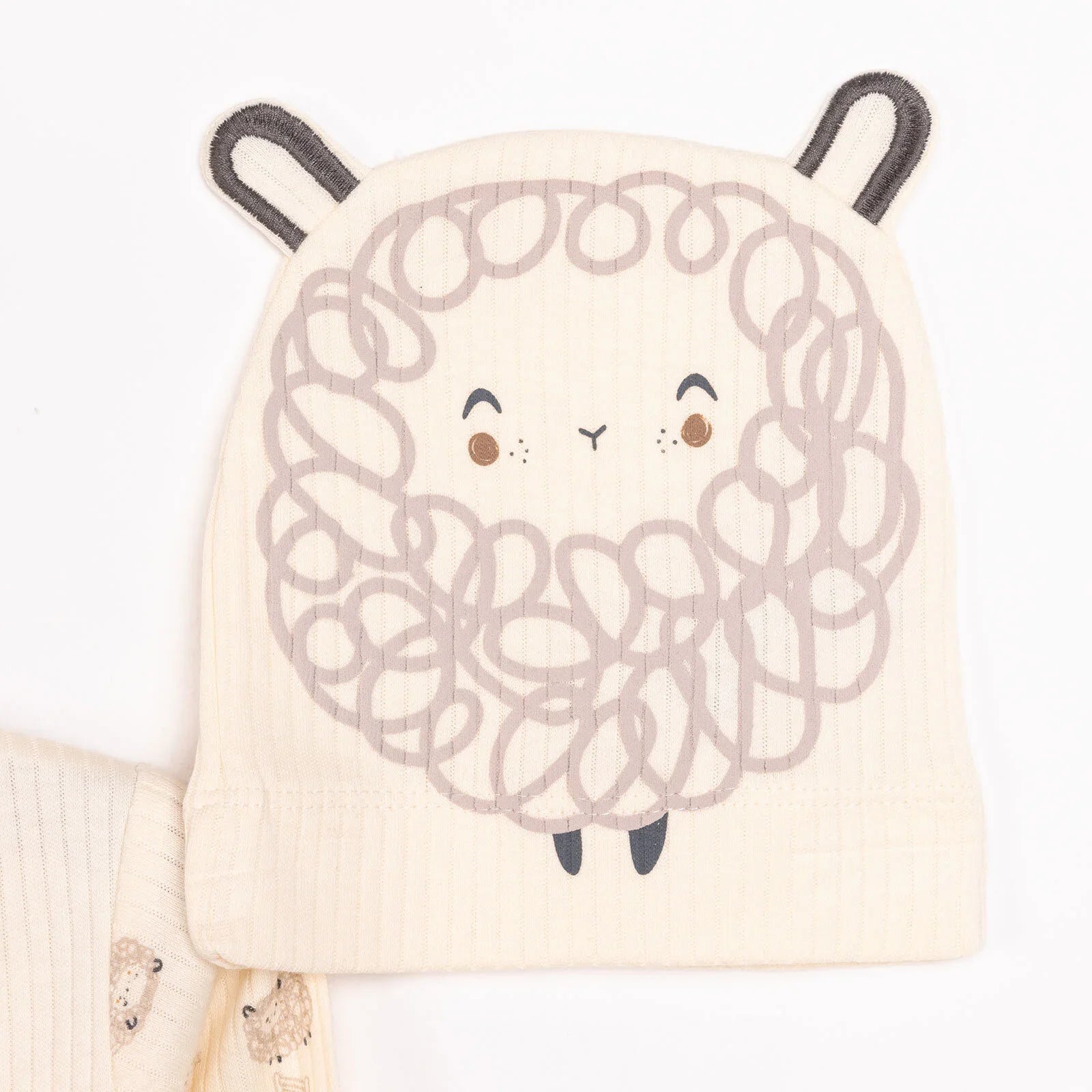 Bebetto Newborn Baby Girl Top-Footed Jumpsuit- Hat - Ecru