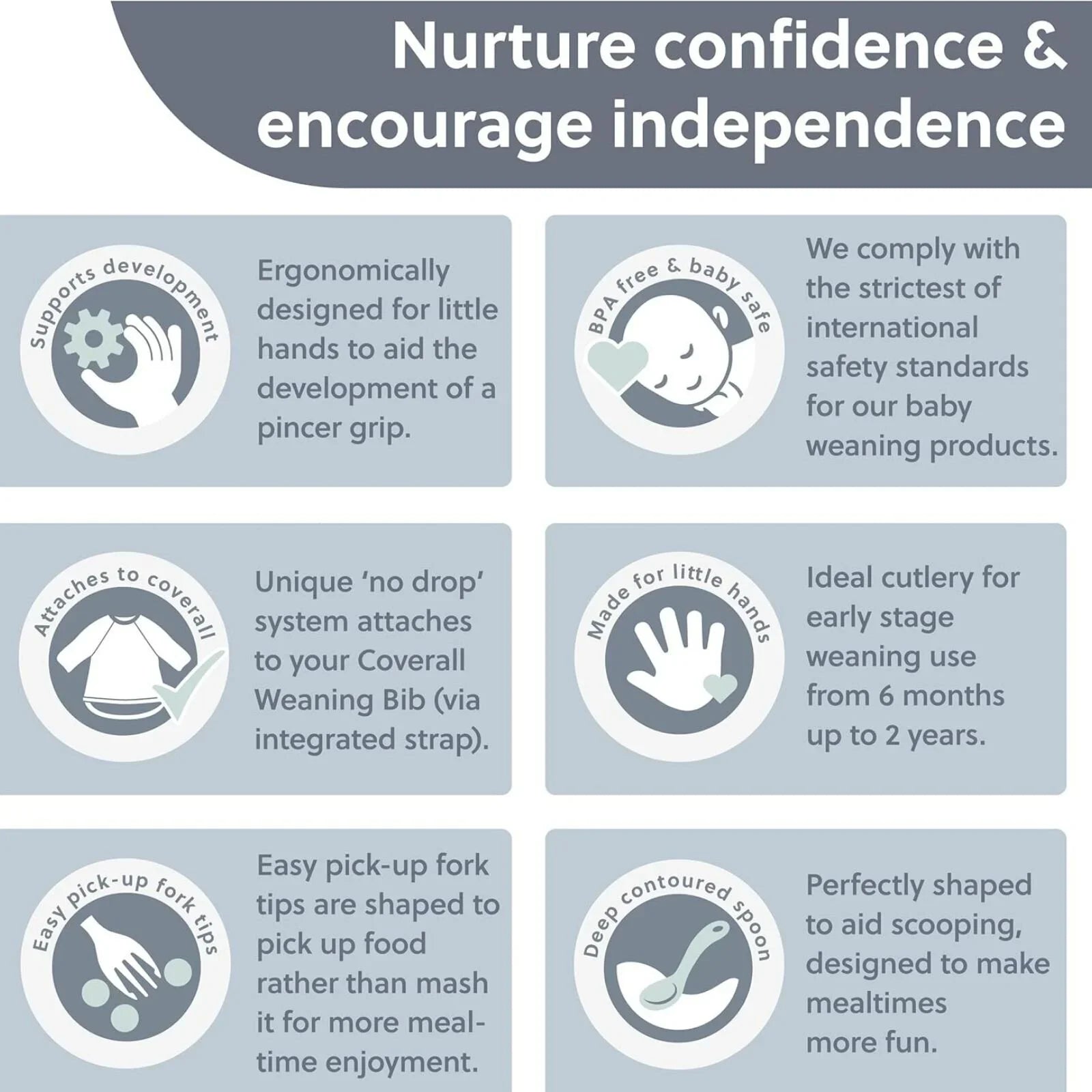 Bibado Handi Cutlery Attachable Weaning Cutlery Set 6+ months Pack of 2 - Fawn