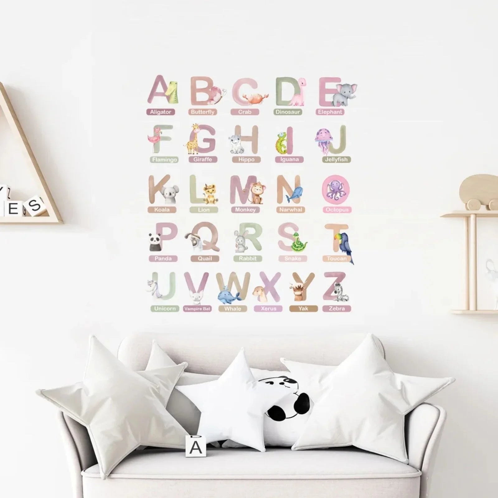 Live Vida Alphabet Wall Stickers with Animal Figures 26 pcs - Pink