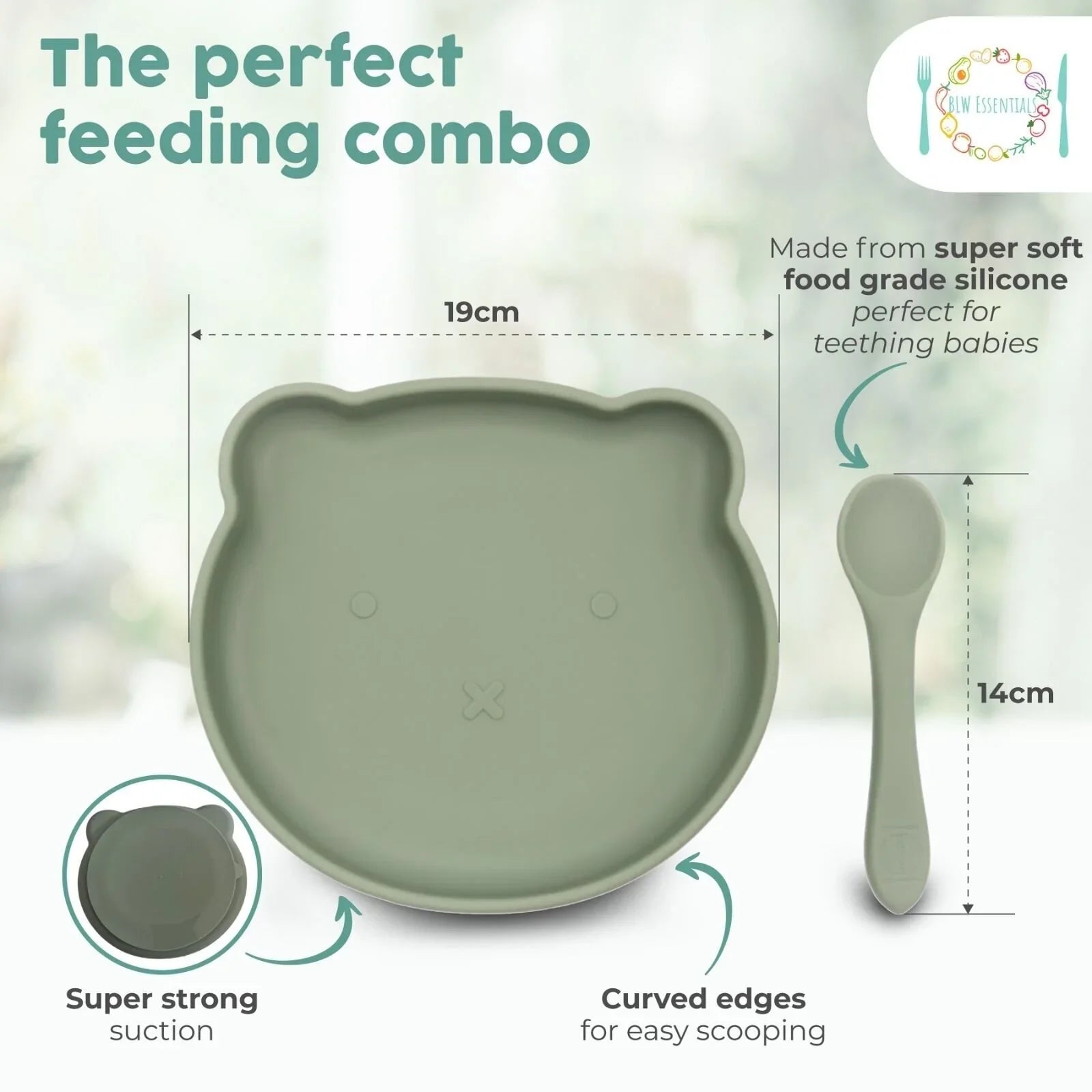 BLW Essentials Bear Plate and Spoon - Sage