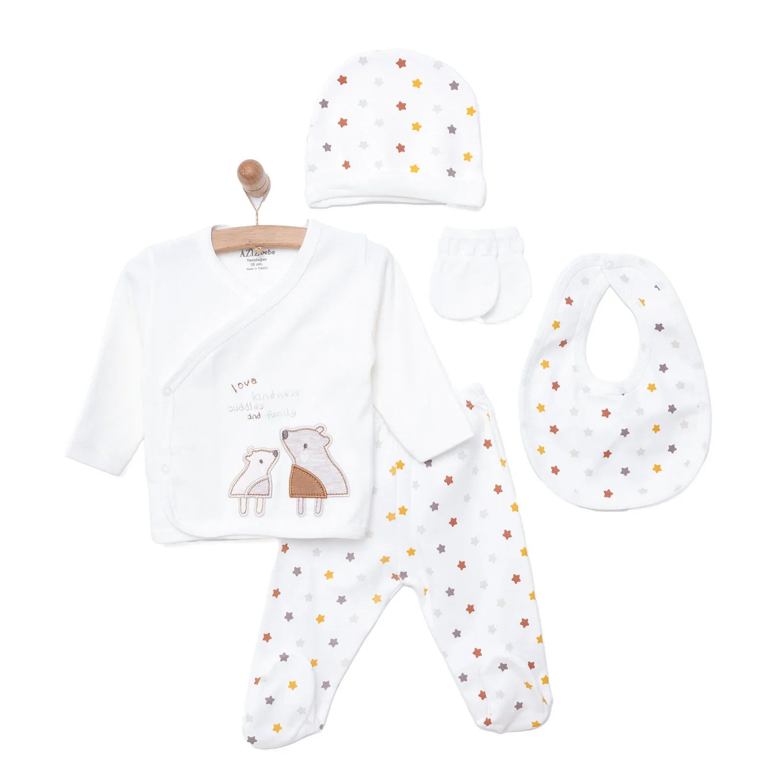 Aziz Bebe Suzene Embroidered 5 Piece Newborn Starter Set - Ecru