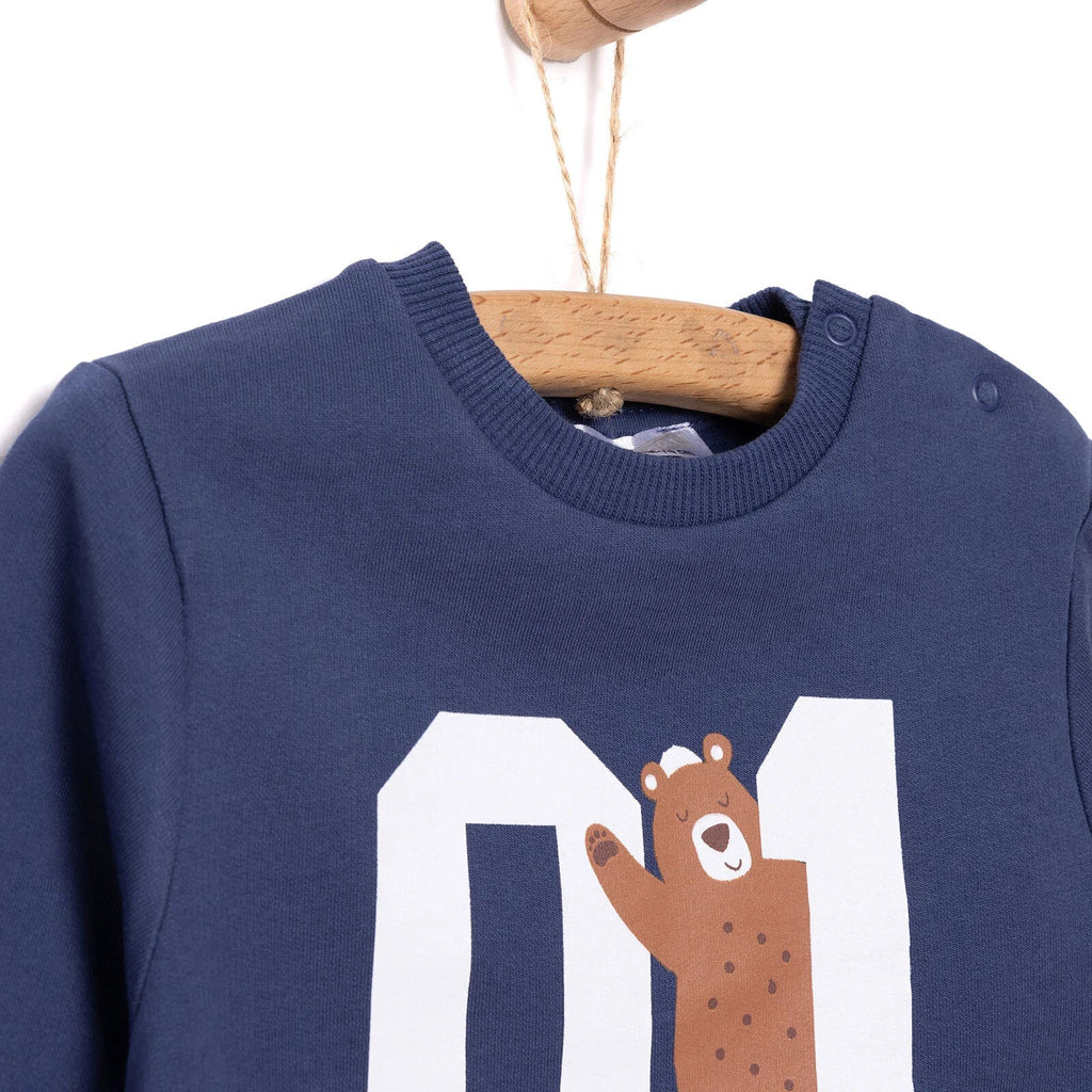 HelloBaby Basic Low Raised Lion Printed Sweatshirt - Navy Blue